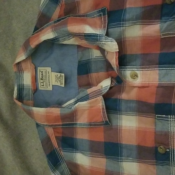 L. L.  BEAN XXL PLAID BLUE RED MENS SHORT SLEEVE LINEN COTTON SHIRT - Picture 6 of 11